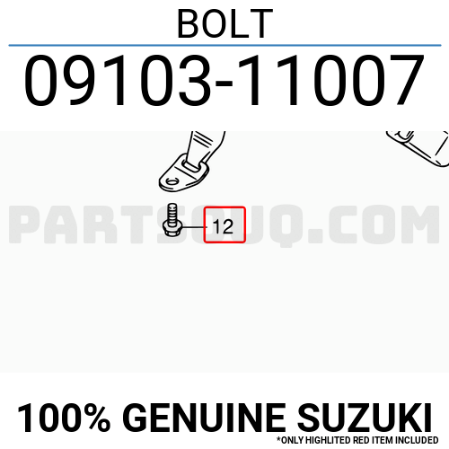 1x NEW Genuine Suzuki Seat Belt / Seat Fixing Bolt 09103-11007