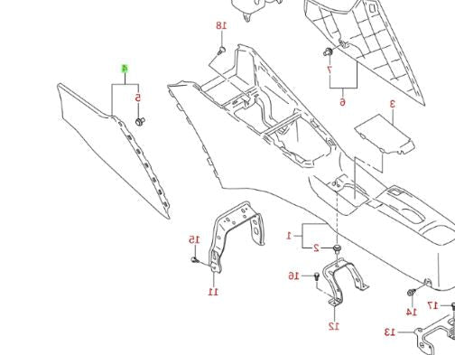 A diagram illustrating the location of the interior console trim panel in a Suzuki Swift vehicle.